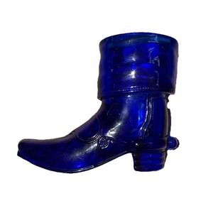 Vintage Cobalt Blue Glass Boot with Spur — Toothpick Holder / Mini Decor